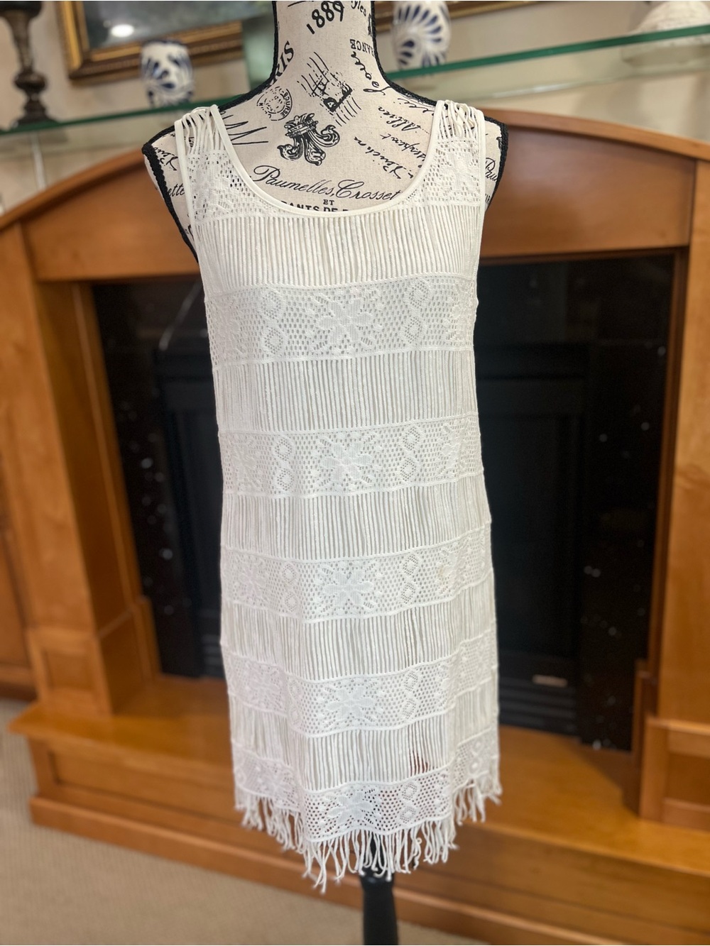 American Eagle Outfitters White Crochet Fringe Mini Dress